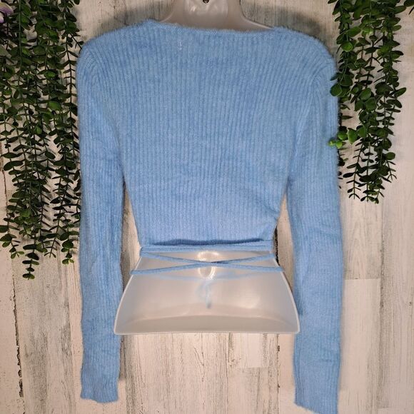 NWOT Miss Sparkling Cropped Tie Waist Fuzzy Sweater - Picture 7 of 7